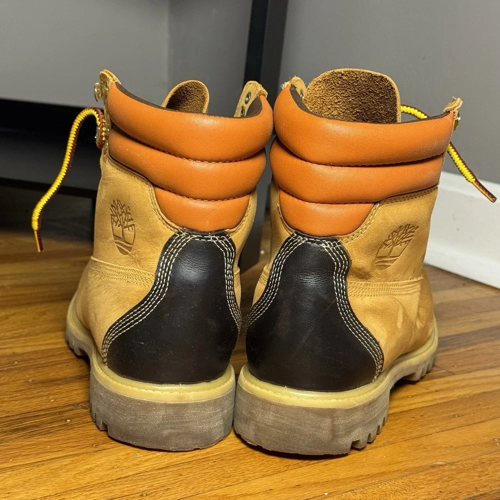 Timberland 640 Below Super Boot Wheat Orange Black Suede Leather Back Mens 9.5